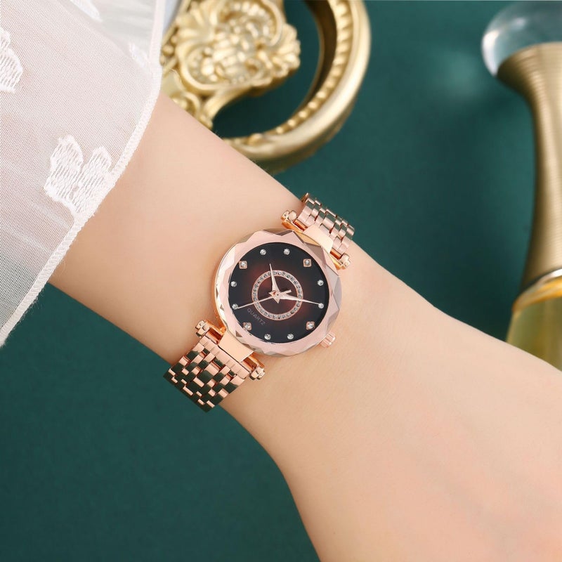 Reginald Women Watches with Bracelet Rose Gold for Lady Elegant Stainless Steel Strap Fashion Analog Creative Diamond Dial Wrist Watch (Rose Brown) - Image 3