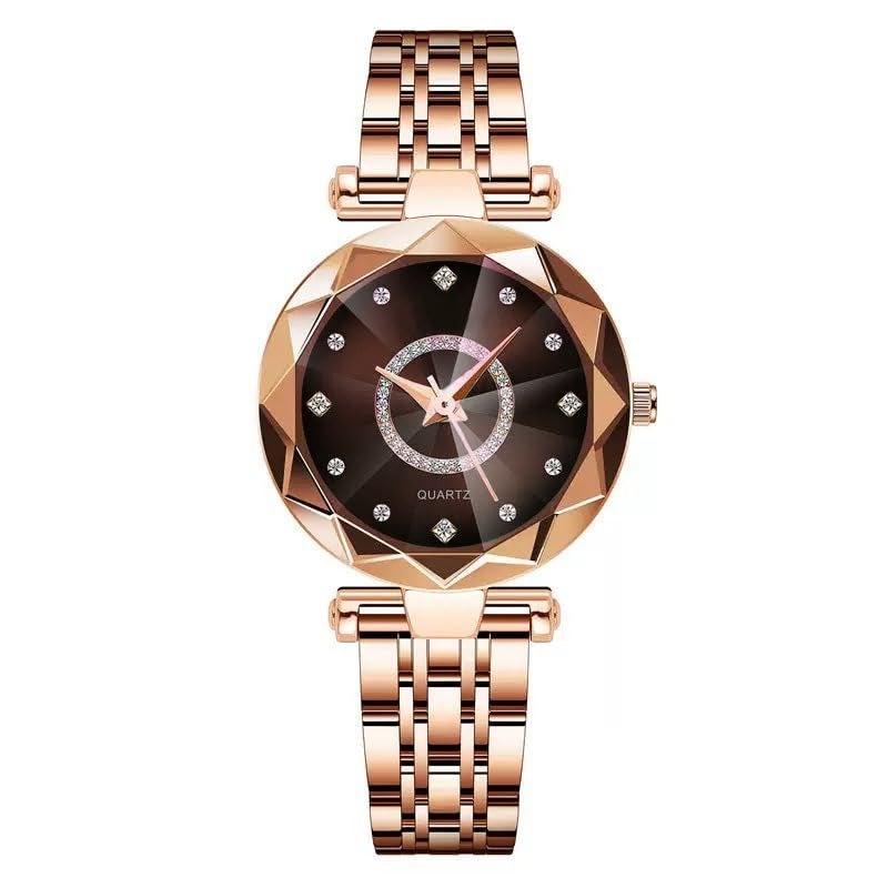 Reginald Women Watches with Bracelet Rose Gold for Lady Elegant Stainless Steel Strap Fashion Analog Creative Diamond Dial Wrist Watch (Rose Brown) - Image 2