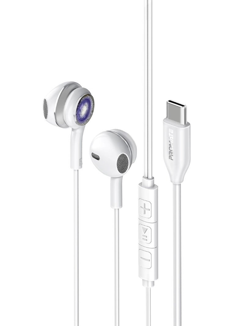 Earphones With USB-C Connector, Transparent In-Ear USB-C HD Wired Earbuds With RGB Lights, Microphone, Call Function And In-Line Volume Control For iPhone 15, iPad Air, Galaxy S23, LumiBuds-C - Silver