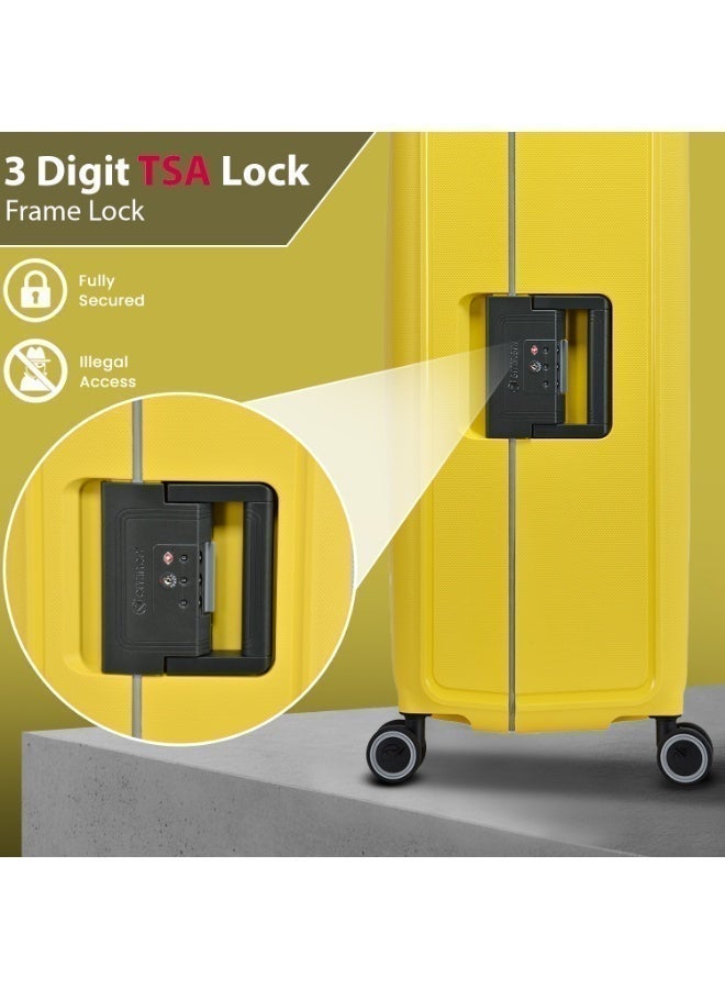 إيمينينت حقيبة سفر صلبة بعجلات دوارة مزدوجة وهيكل من البولي بروبلين خفيف الوزن مع قفل  لون أصفر - Image 4