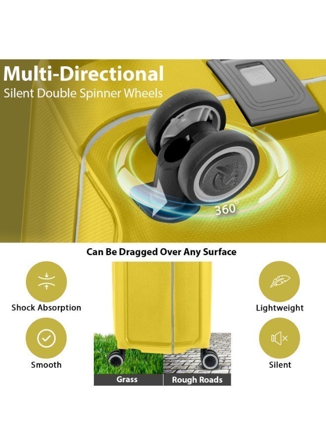 إيمينينت حقيبة سفر صلبة بعجلات دوارة مزدوجة وهيكل من البولي بروبلين خفيف الوزن مع قفل  لون أصفر - Image 5