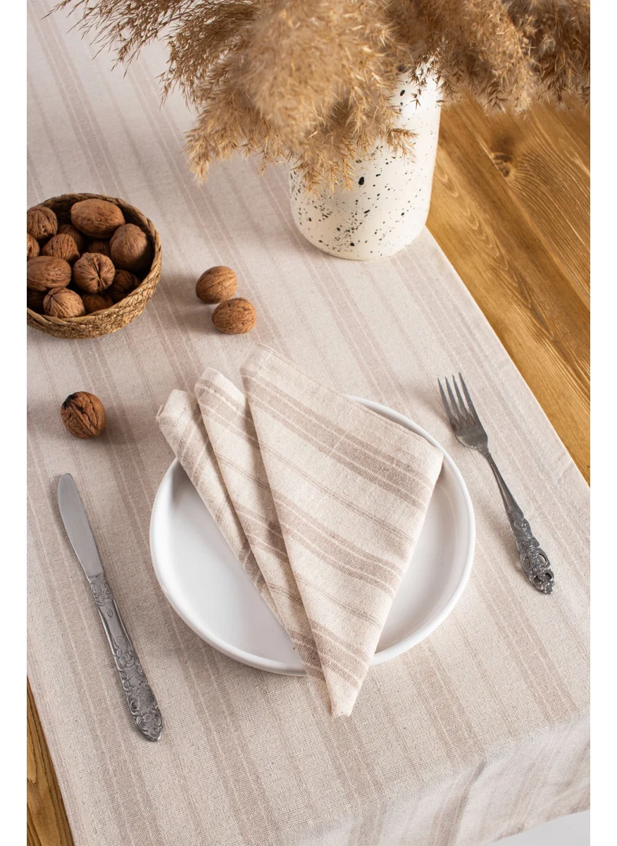 Wellstil Bohemian | Set of 6 Brown Striped Linen Napkins