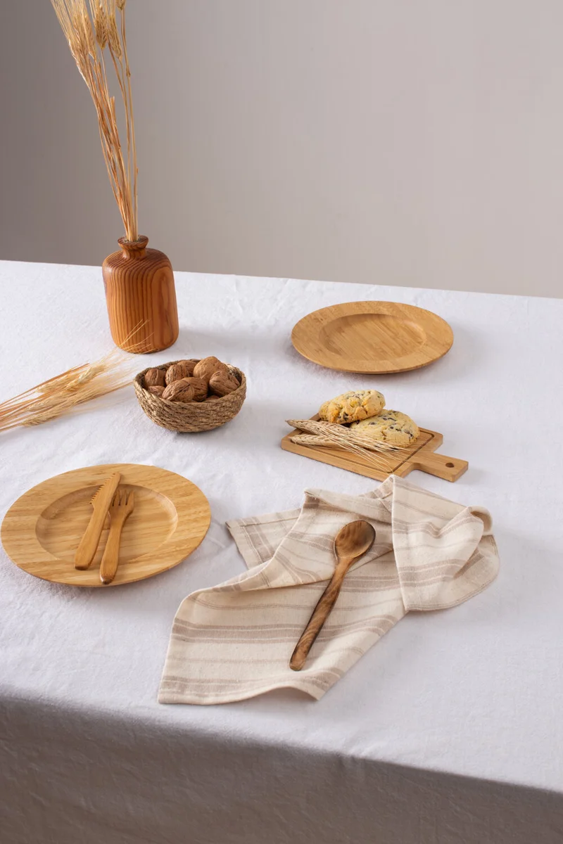 Wellstil Bohemian | Set of 6 Brown Striped Linen Napkins