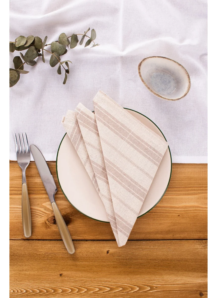 Wellstil Bohemian | Set of 6 Brown Striped Linen Napkins