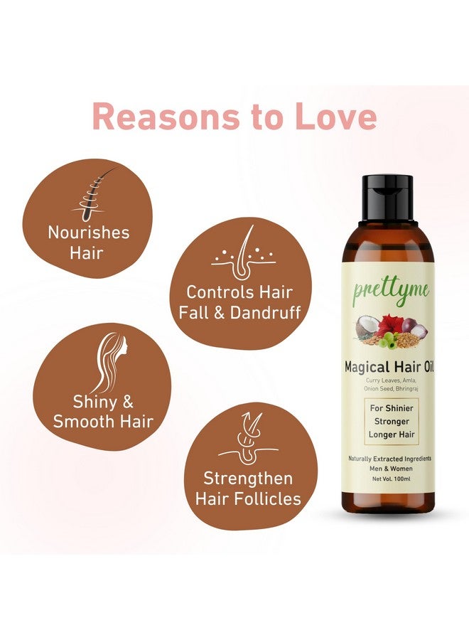 Pretty Me Prettyme Magical Hair Oil (100ml) For Hair Growth, Reduces Hair Fall & Dandruff | 100% Natural | For Men & Women With Almond, Bhringraj, Amla, Onion Seed, Coconut Oil - Image 3