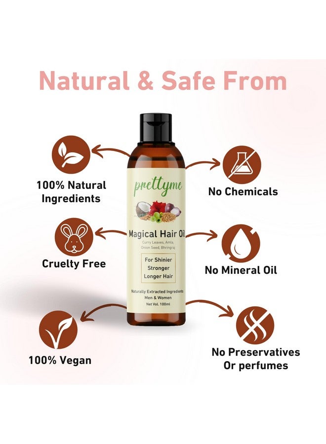 Pretty Me Prettyme Magical Hair Oil (100ml) For Hair Growth, Reduces Hair Fall & Dandruff | 100% Natural | For Men & Women With Almond, Bhringraj, Amla, Onion Seed, Coconut Oil - Image 5