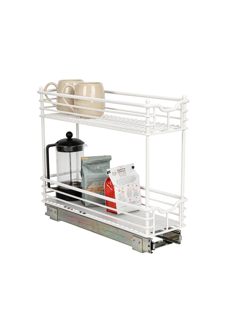 Household Essentials Household Essentials Glidez Multipurpose PaintFinished Steel PullOutSlideOut Storage Organizer with Plastic Liner for Under Cabinet Use  2Tier Design  Fits Standard Size Cabinet or Shelf White 