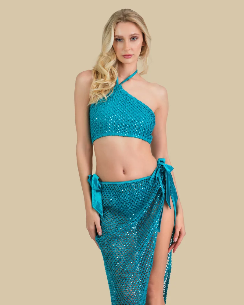 ايسلا اند ايفي Isla & Evie Sequin Crochet Halter Neck Top