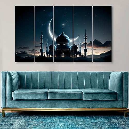 The Castle Decor ديكور القلعة الإسلامية مجموعة 5 إطارات كبيرة الحجم (27x48) فن جدار متعدد للغرفة المعيشية، غرفة النوم، غرفة الرسم، الفنادق - مؤطرة خشبية - لوحة رقمية - Image 3