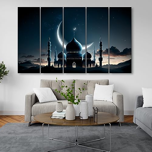 The Castle Decor ديكور القلعة الإسلامية مجموعة 5 إطارات كبيرة الحجم (27x48) فن جدار متعدد للغرفة المعيشية، غرفة النوم، غرفة الرسم، الفنادق - مؤطرة خشبية - لوحة رقمية - Image 4