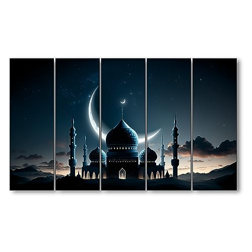 The Castle Decor ديكور القلعة الإسلامية مجموعة 5 إطارات كبيرة الحجم (27x48) فن جدار متعدد للغرفة المعيشية، غرفة النوم، غرفة الرسم، الفنادق - مؤطرة خشبية - لوحة رقمية - Image 2