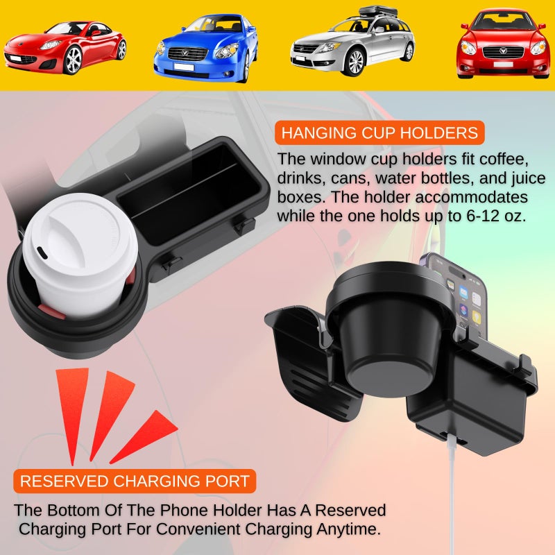 Qlhshop Extra Hanging Car Door Window Drink Coffee Cup Holder with Storage Organizer Tray | Coin Holder Change Organizer Fits Most Vehicles, Trucks Interior Car Gadgets Accessories - Image 2