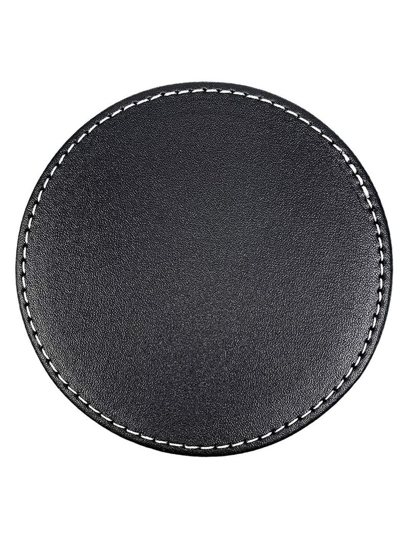 Excefore 6Pcs PU Leather Coasters with Holder for Drinks Heat Resistance Mats Coffee Coaster Protect Furniture for Holding Cups Sports Bottles Black  - Image 4