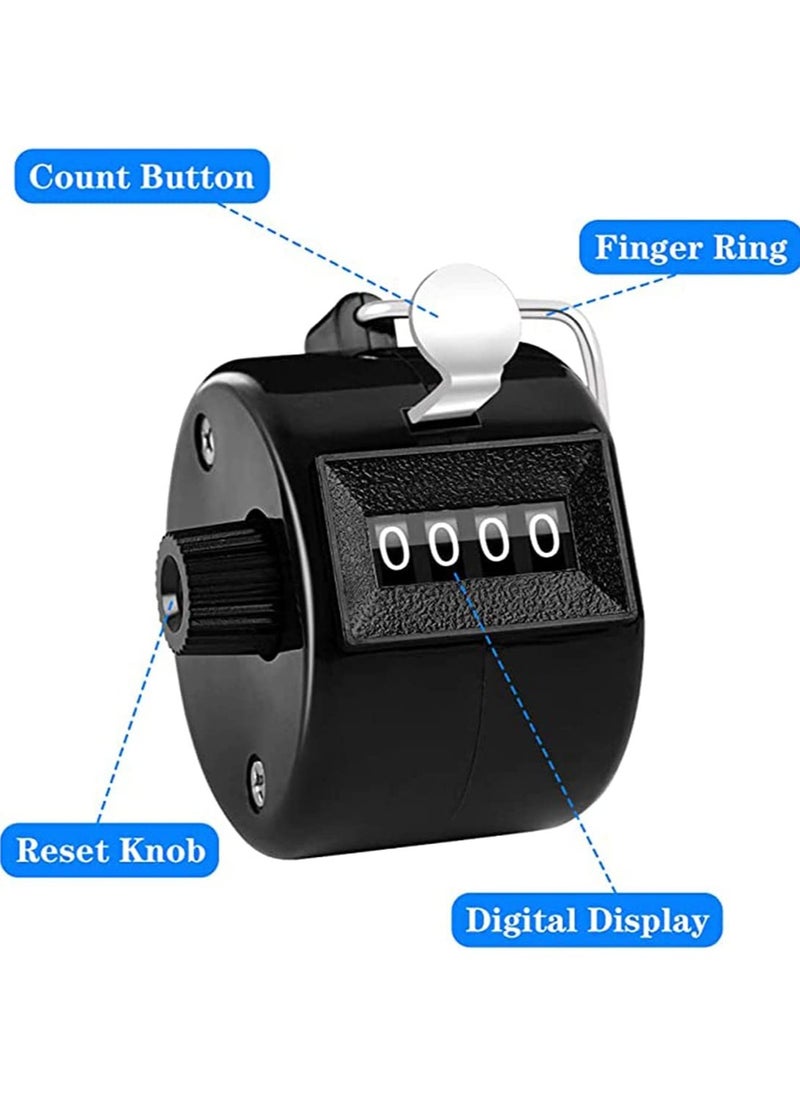 SYOSI - 2 Pack Hand Tally Counter 4 Digital Mechanical Palm Click with Finger Ring for Sport Stadium Coach Referees Row School Event Black and White - Image 1