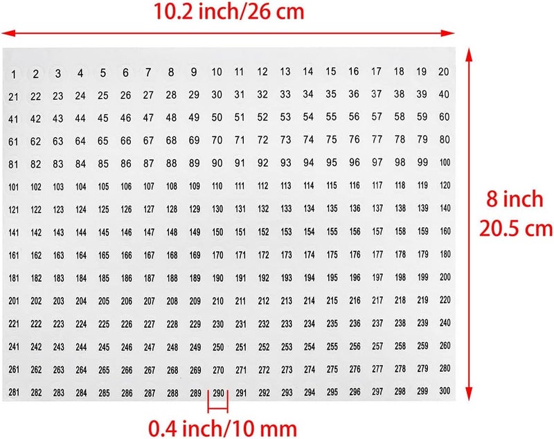 كلاراكو ملصق رقمي من 1 إلى 300، 10 أوراق، ملصق رقمي دائري من 1 إلى 300، ملصق ذاتي اللصق، ملصق تخزين، ملصق نهائي - Image 4