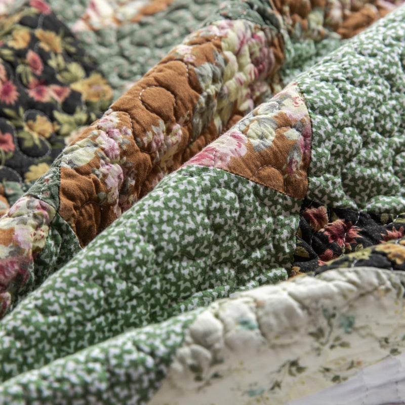 YAYIDAY Quilt King Size Patchwork Bedspread Set - 100% Cotton Reversible Breathable Green Earth Geometric Quilted Quilt with Pillow Shams for All Seasons - Image 5