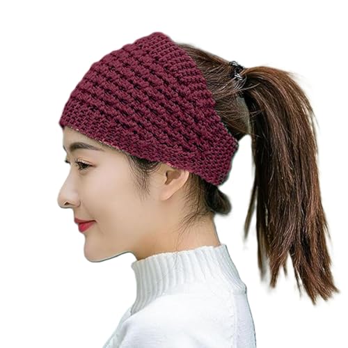 Alexvyan Wine Red Self Design Winter Head Warmer Headbands for Women Wool, Ear Warmers Headband Knitted Thick Cold Weather Warm Ear Muffs Winter Protector - Image 4