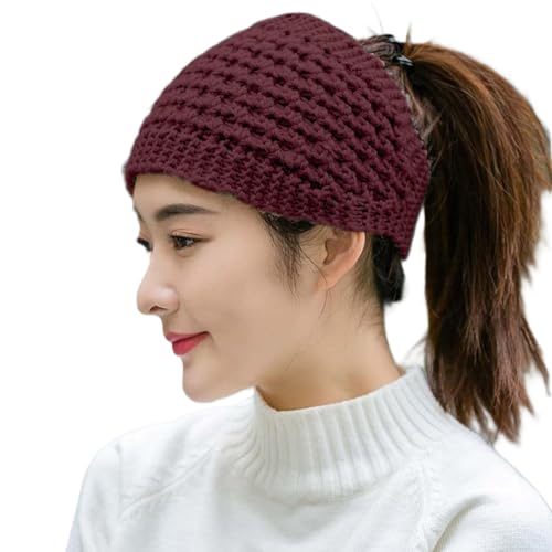 Alexvyan Wine Red Self Design Winter Head Warmer Headbands for Women Wool, Ear Warmers Headband Knitted Thick Cold Weather Warm Ear Muffs Winter Protector - Image 1