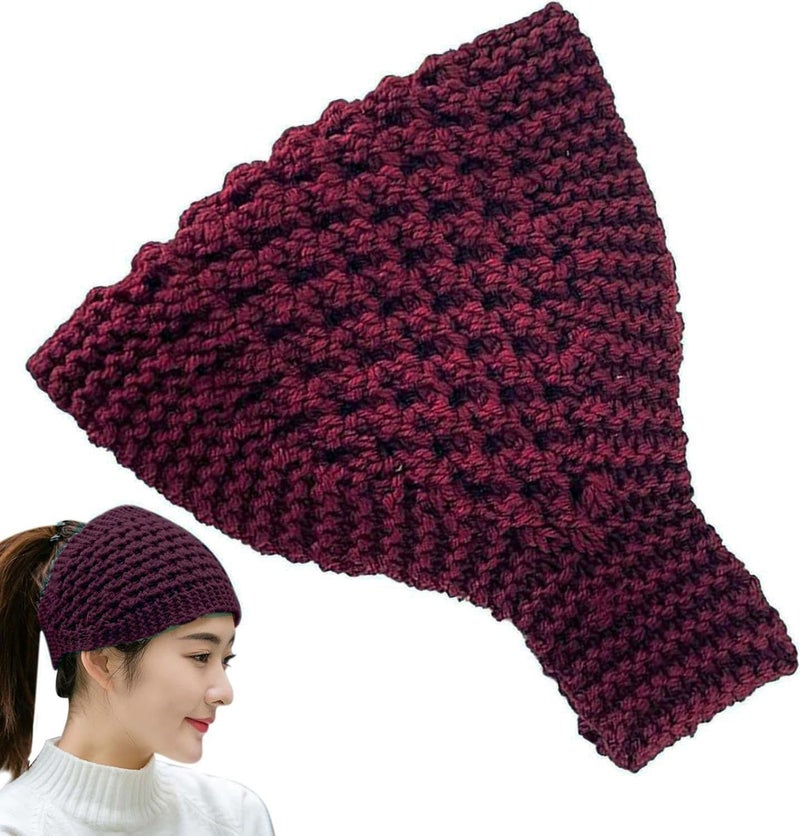 Alexvyan Wine Red Self Design Winter Head Warmer Headbands for Women Wool, Ear Warmers Headband Knitted Thick Cold Weather Warm Ear Muffs Winter Protector - Image 5