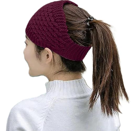 Alexvyan Wine Red Self Design Winter Head Warmer Headbands for Women Wool, Ear Warmers Headband Knitted Thick Cold Weather Warm Ear Muffs Winter Protector - Image 3