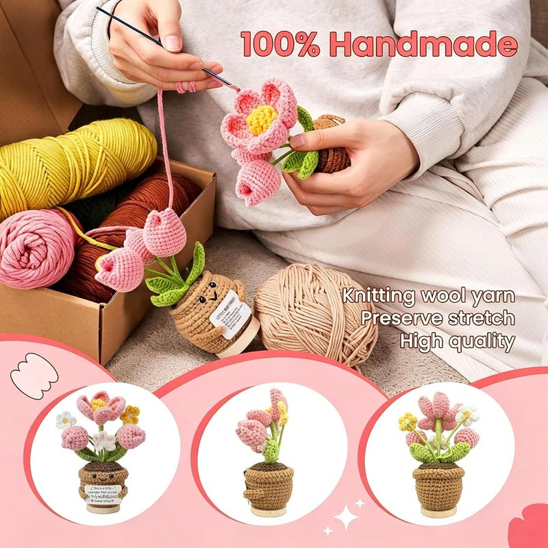 AIMSTYTO Emotional Support Crochet Tulip Flower Doll with Positive Affirmation Card - Handmade Knitted Potted Plant Desk Decor, Motivational Gift (MARVELOUS) - Image 3