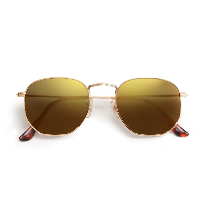 SOJOS Small Square Polarized Sunglasses for Men and Women Polygon Mirrored Lens SJ1072 with Gold Frame/Gold Mirrored Lens - Image 1