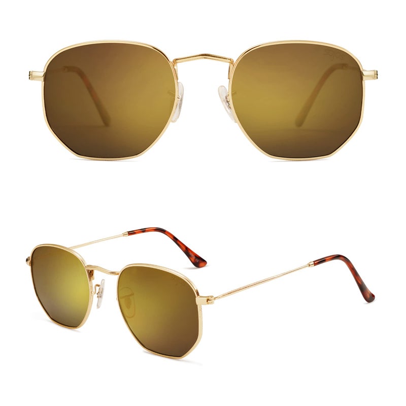 SOJOS Small Square Polarized Sunglasses for Men and Women Polygon Mirrored Lens SJ1072 with Gold Frame/Gold Mirrored Lens - Image 2