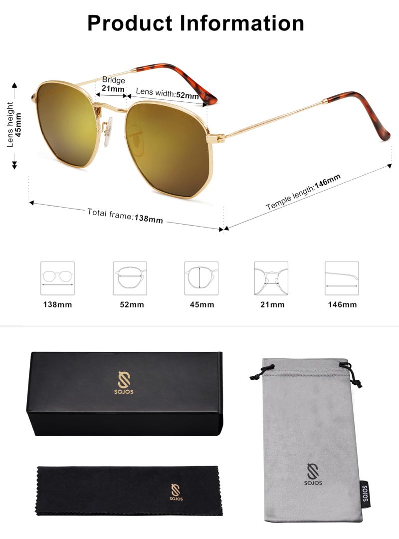 SOJOS Small Square Polarized Sunglasses for Men and Women Polygon Mirrored Lens SJ1072 with Gold Frame/Gold Mirrored Lens - Image 5