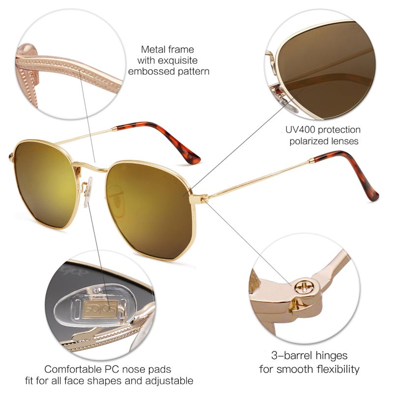 SOJOS Small Square Polarized Sunglasses for Men and Women Polygon Mirrored Lens SJ1072 with Gold Frame/Gold Mirrored Lens - Image 4