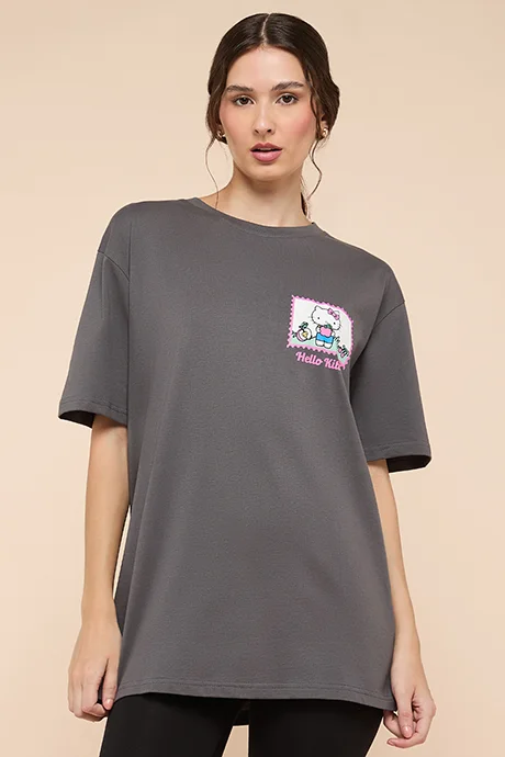 أر أند بي Hello Kitty Printed T-Shirt with Crew Neck and Short Sleeves