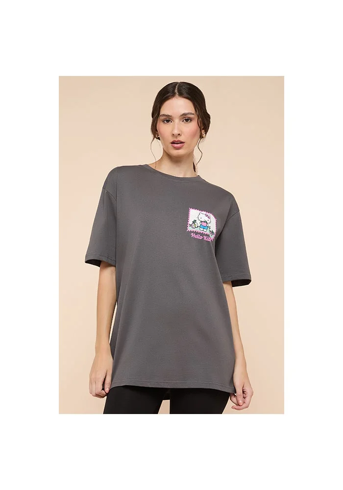 R&b Hello Kitty Printed T-Shirt with Crew Neck and Short Sleeves