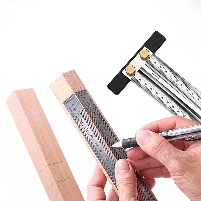 مسطرة دقيقة عالية الدقة من النوع T بمسامير - مسطرة خزفية خشبية من الفولاذ المقاوم للصدأ لخط الرسم والعلامات أداة قياس نحت الخشب - Image 4