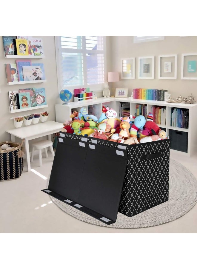 VERONLY Toy Chest Box Storage Bins for Boys Girls, Kids Large Collapsible Sturdy Container Organizer with Fabric Flip-Top Lid & Handles for Clothes, Blanket, Nursery, Playroom, Bedroom 24.5x13x16 (Black)  - Image 3