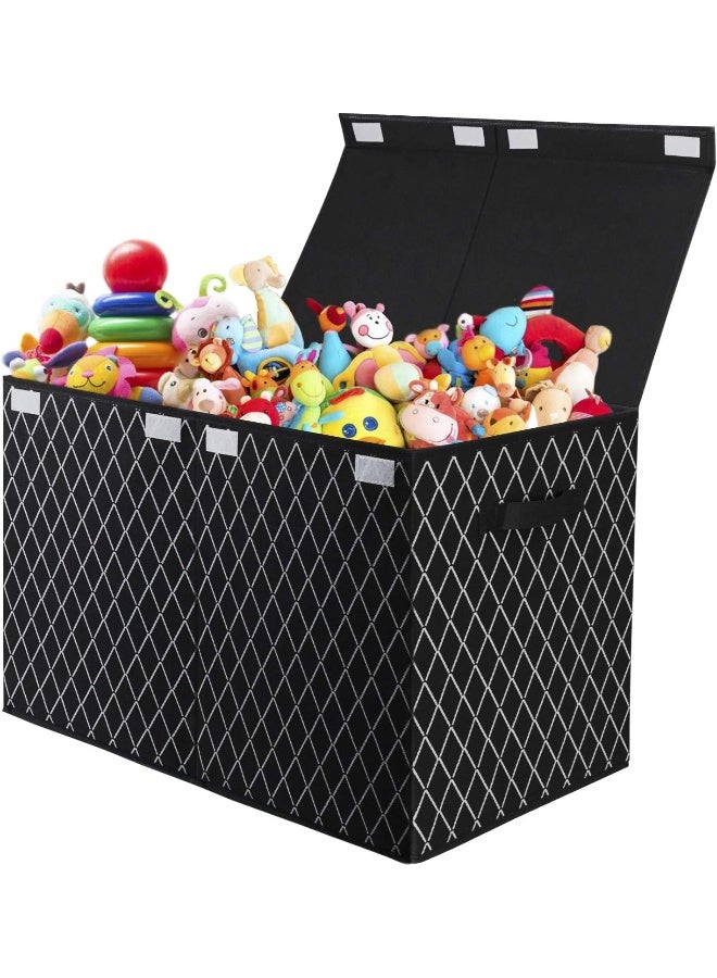 VERONLY Toy Chest Box Storage Bins for Boys Girls, Kids Large Collapsible Sturdy Container Organizer with Fabric Flip-Top Lid & Handles for Clothes, Blanket, Nursery, Playroom, Bedroom 24.5x13x16 (Black)  - Image 1