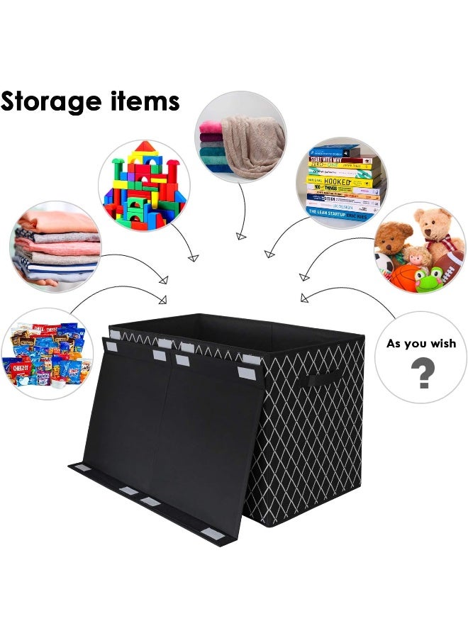 VERONLY Toy Chest Box Storage Bins for Boys Girls, Kids Large Collapsible Sturdy Container Organizer with Fabric Flip-Top Lid & Handles for Clothes, Blanket, Nursery, Playroom, Bedroom 24.5x13x16 (Black)  - Image 2