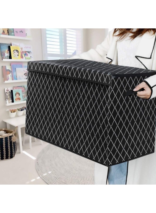 VERONLY Toy Chest Box Storage Bins for Boys Girls, Kids Large Collapsible Sturdy Container Organizer with Fabric Flip-Top Lid & Handles for Clothes, Blanket, Nursery, Playroom, Bedroom 24.5x13x16 (Black)  - Image 4