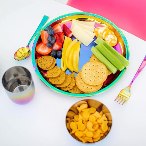 Ahimsa Stainless Steel Kids Plates - 9" Round Rainbow Toddler Plates, Non Toxic Plate, BPA Free & Dishwasher Safe (Single) - Image 4