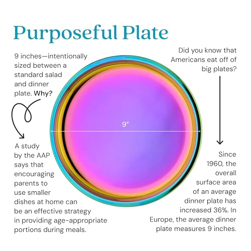 Ahimsa Stainless Steel Kids Plates - 9" Round Rainbow Toddler Plates, Non Toxic Plate, BPA Free & Dishwasher Safe (Single) - Image 2