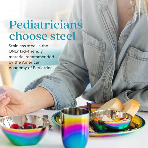 Ahimsa Stainless Steel Kids Plates - 9" Round Rainbow Toddler Plates, Non Toxic Plate, BPA Free & Dishwasher Safe (Single) - Image 3