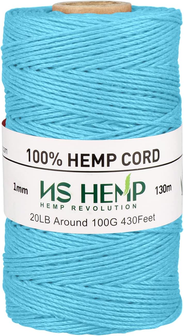 NS HEMP خيط قنب 100% لصنع المجوهرات، خيط قنب بسمك 1 مم للحرف، حبل قلادة بطول 430 قدم (21# أزرق فاتح) - Image 1