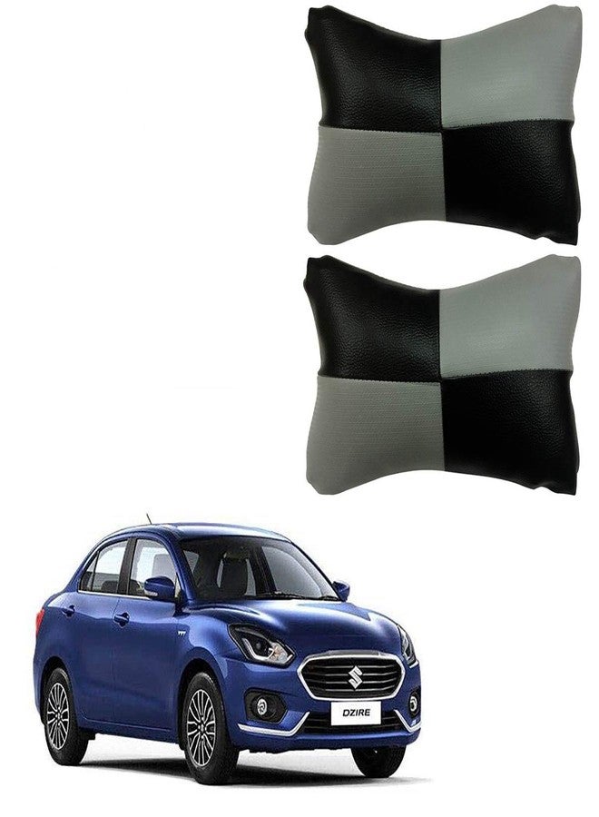 Adroitz Grey Universal Neck Rest Pillow Faux Leather Material in Check Design for All Cars_190 - Image 1