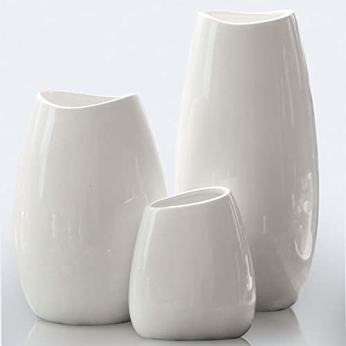 hjn Ceramic Vase Set of 3 White Flower Vase for Home Decor, Modern Decorative Vases for Flowers/Ideal Shelf Decor/Table/Living Room/Kitchen/Office-White - Image 1