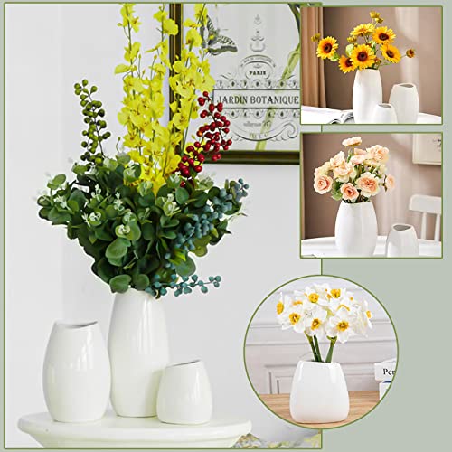hjn Ceramic Vase Set of 3 White Flower Vase for Home Decor, Modern Decorative Vases for Flowers/Ideal Shelf Decor/Table/Living Room/Kitchen/Office-White - Image 3