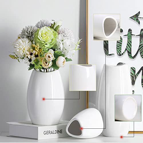 hjn Ceramic Vase Set of 3 White Flower Vase for Home Decor, Modern Decorative Vases for Flowers/Ideal Shelf Decor/Table/Living Room/Kitchen/Office-White - Image 4