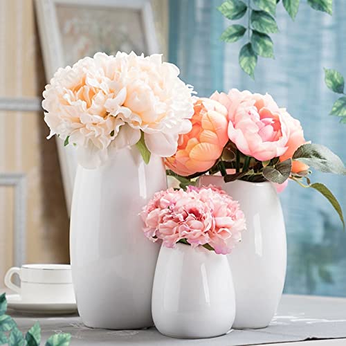 hjn Ceramic Vase Set of 3 White Flower Vase for Home Decor, Modern Decorative Vases for Flowers/Ideal Shelf Decor/Table/Living Room/Kitchen/Office-White - Image 2