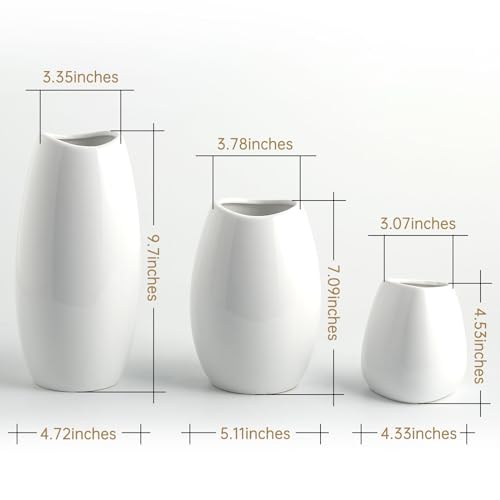 hjn Ceramic Vase Set of 3 White Flower Vase for Home Decor, Modern Decorative Vases for Flowers/Ideal Shelf Decor/Table/Living Room/Kitchen/Office-White - Image 5