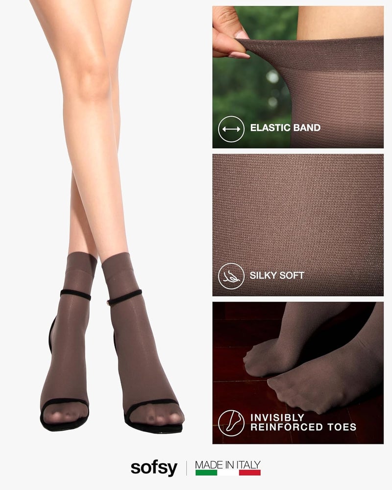sofsy Italian High-Fashioned Ankle Socks - 40 Den Semi Sheer Nylon Stockings for Women | Durable, Soft, Low-Cut Design - Image 4