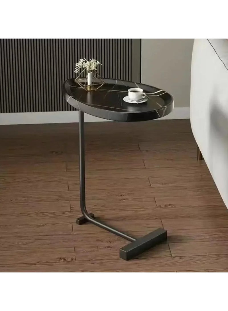 طاولة جانبية للأريكة على شكل حرف C، طاولة منزلقة أسفل الأريكة، طاولات جانبية للأريكة لغرفة المعيشة، غرفة النوم، الحمام، طاولة قهوة ووجبات خفيفة ريفية، طاولة كمبيوتر محمول بيضاوية، إطارات معدنية سهلة التجميع - Image 1