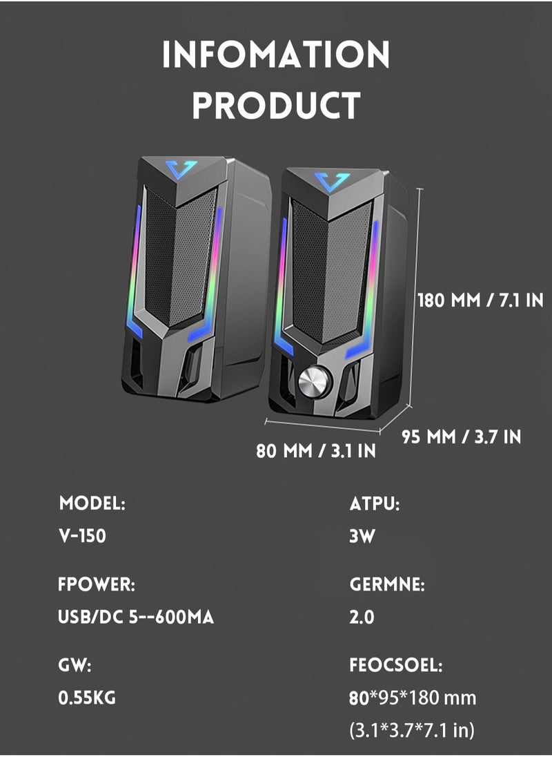 RGB-Bluetooth computer speaker, desktop computer speaker, laptop speaker, desktop stereo speaker, USB powered, with LED ambient light