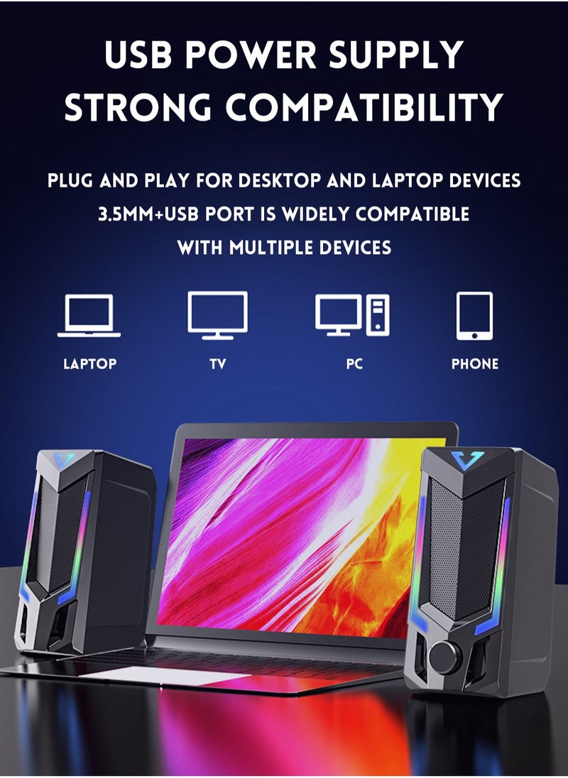 RGB-Bluetooth computer speaker, desktop computer speaker, laptop speaker, desktop stereo speaker, USB powered, with LED ambient light